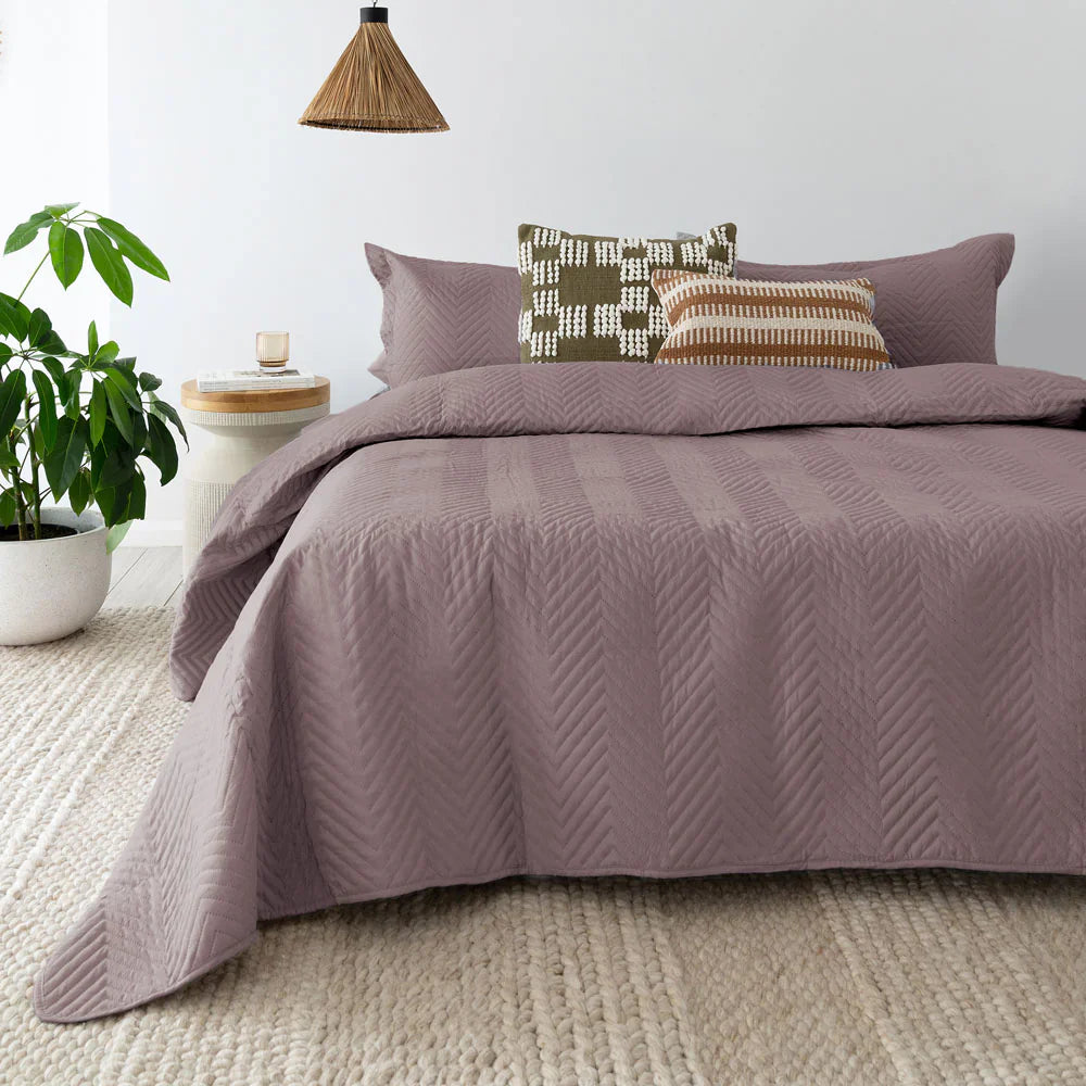 Bambury Herringbone Embossed Coverlet - Mauve