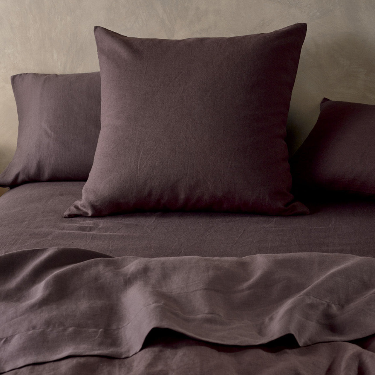 Zoomed in shot of Elayna Espresso European Pillowcases on bed