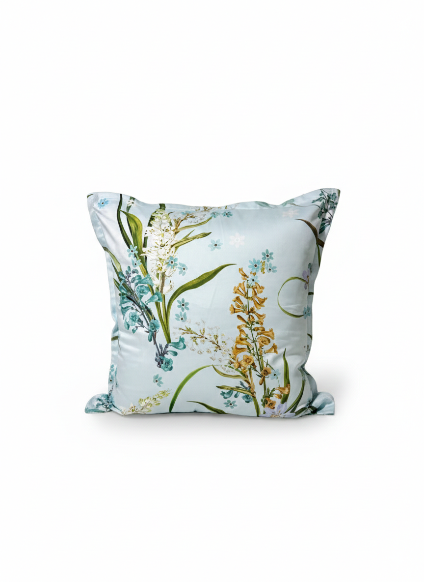 Decorative pillow with floral pattern on a white background