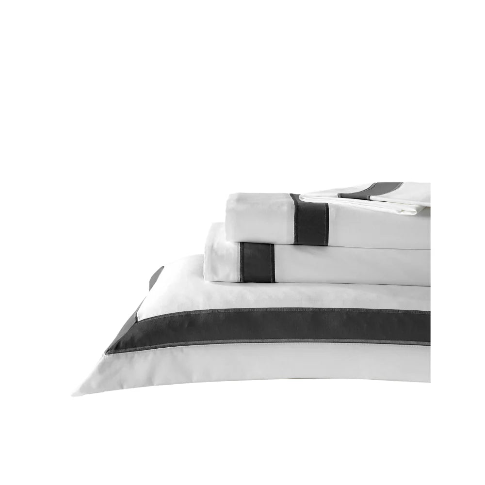Black and white bedding set on a white background