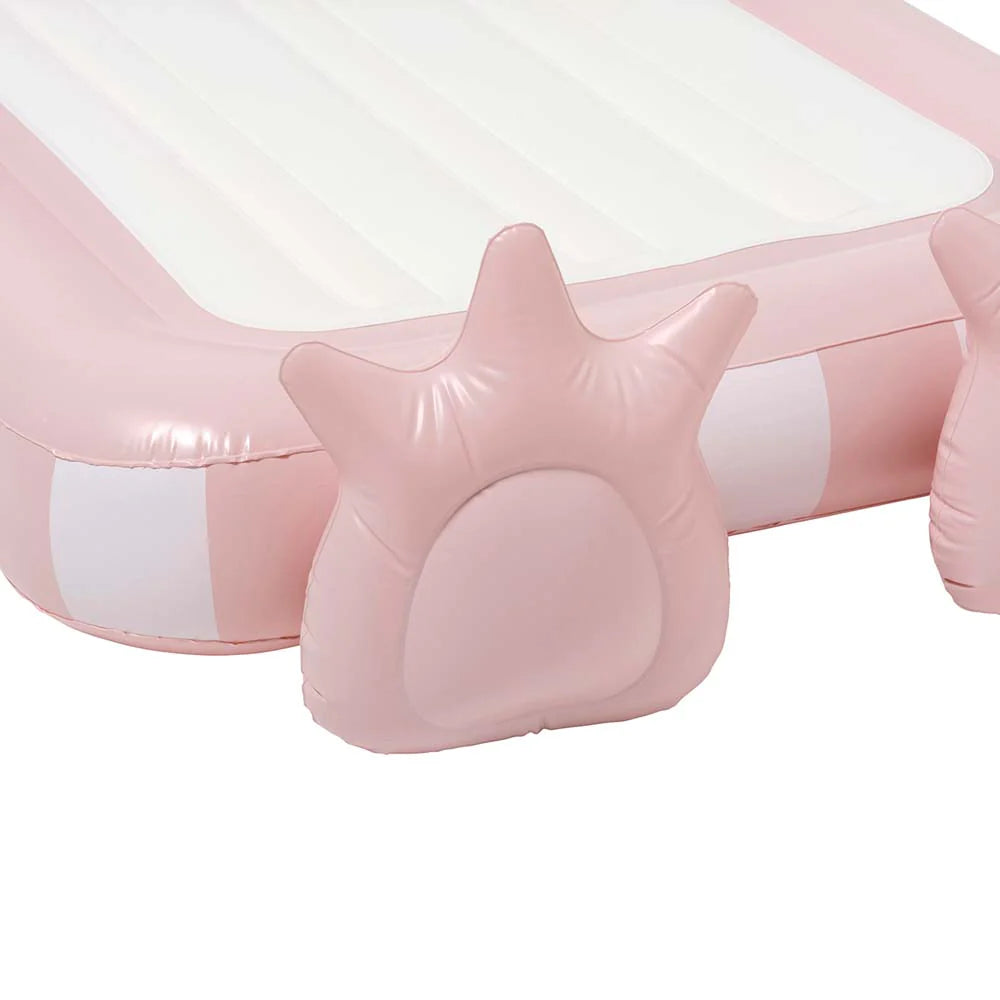 Inflatable pool float shaped like a pink flamingo on a white background