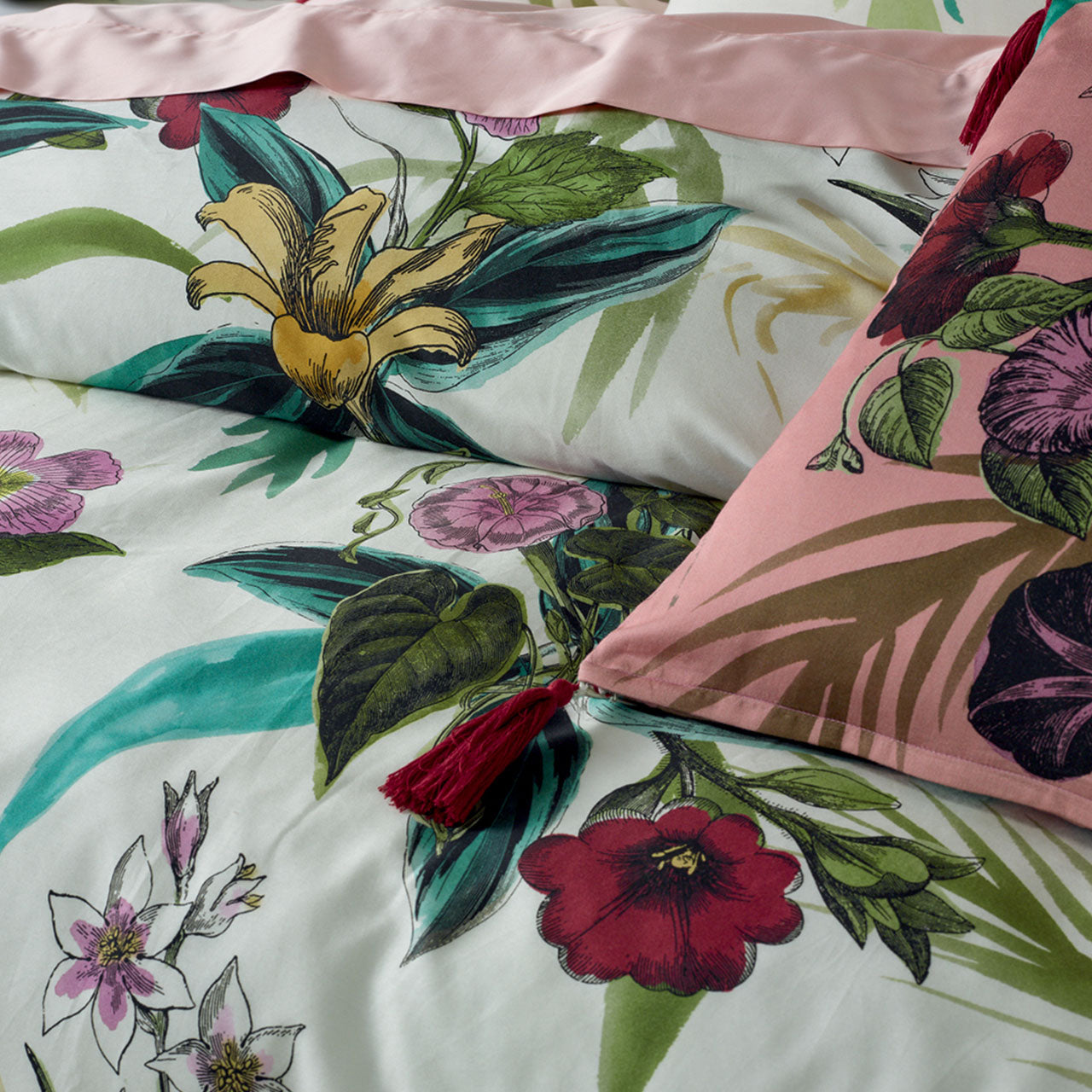 Zoomed in shot of Adele Quilt Cover on bed