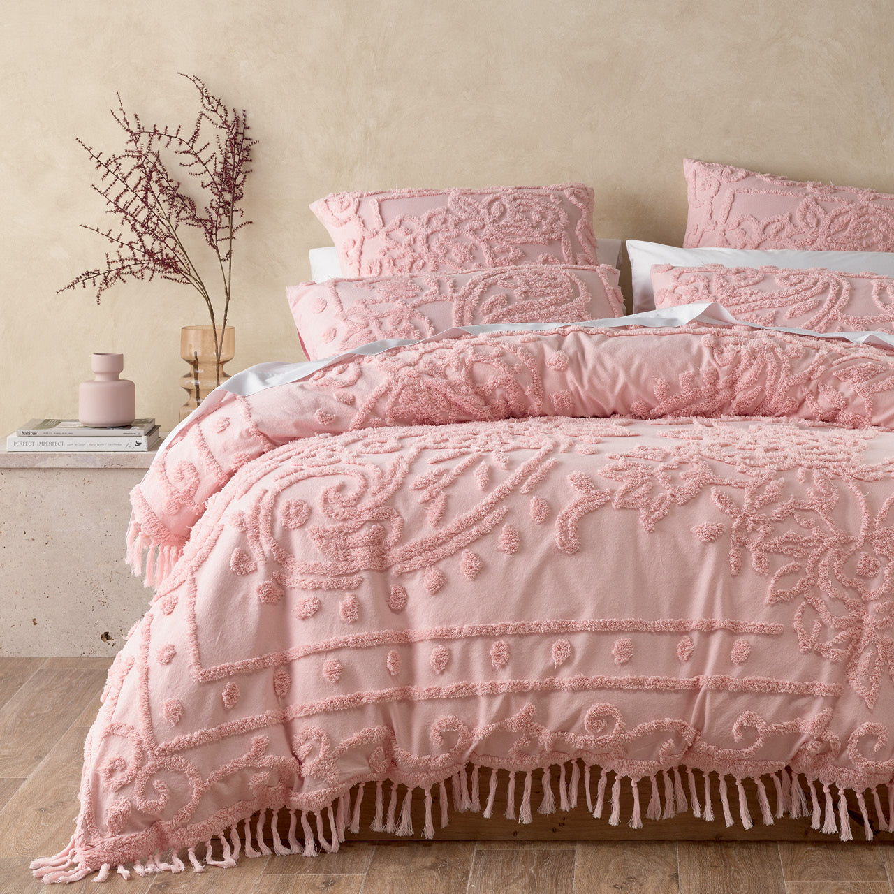 Front on shot of Alice Rose Quilt Cover Set styled on bed