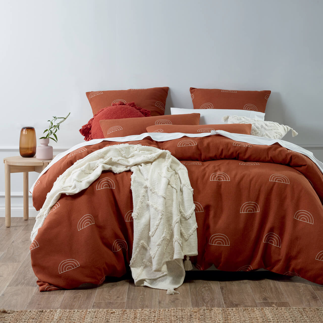 Front on shot of Arco Quilt Cover Set styled on bed