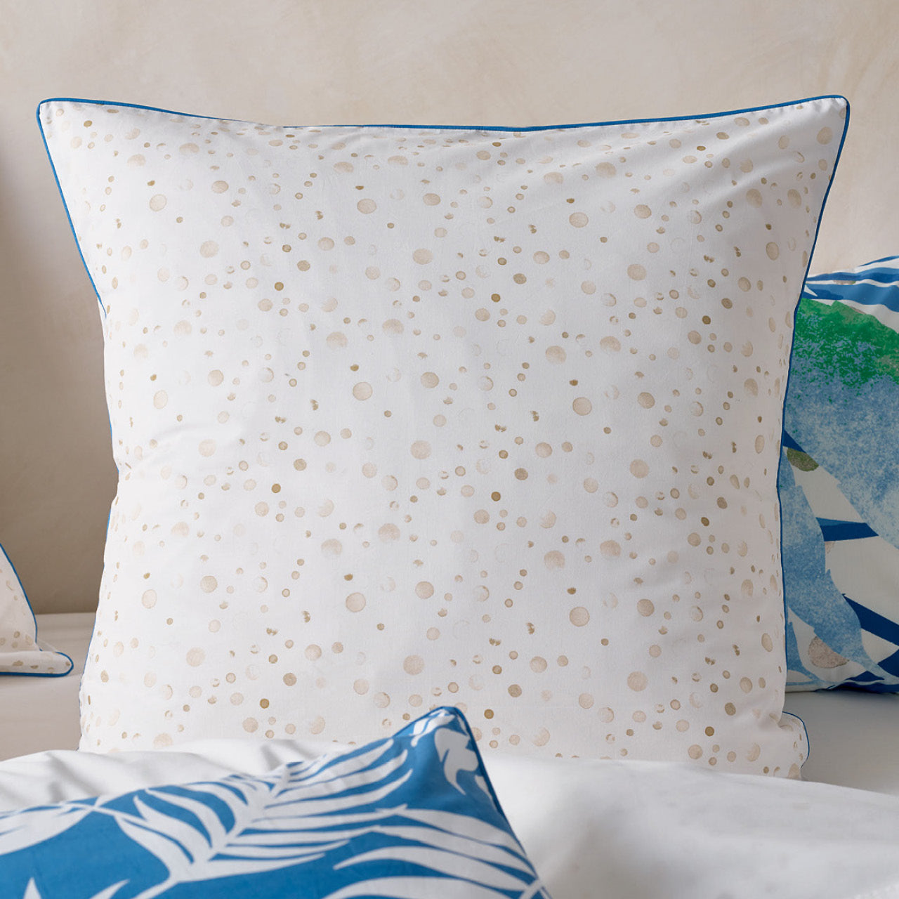 Zoomed in shot of Avoca European Pillowcases on bed