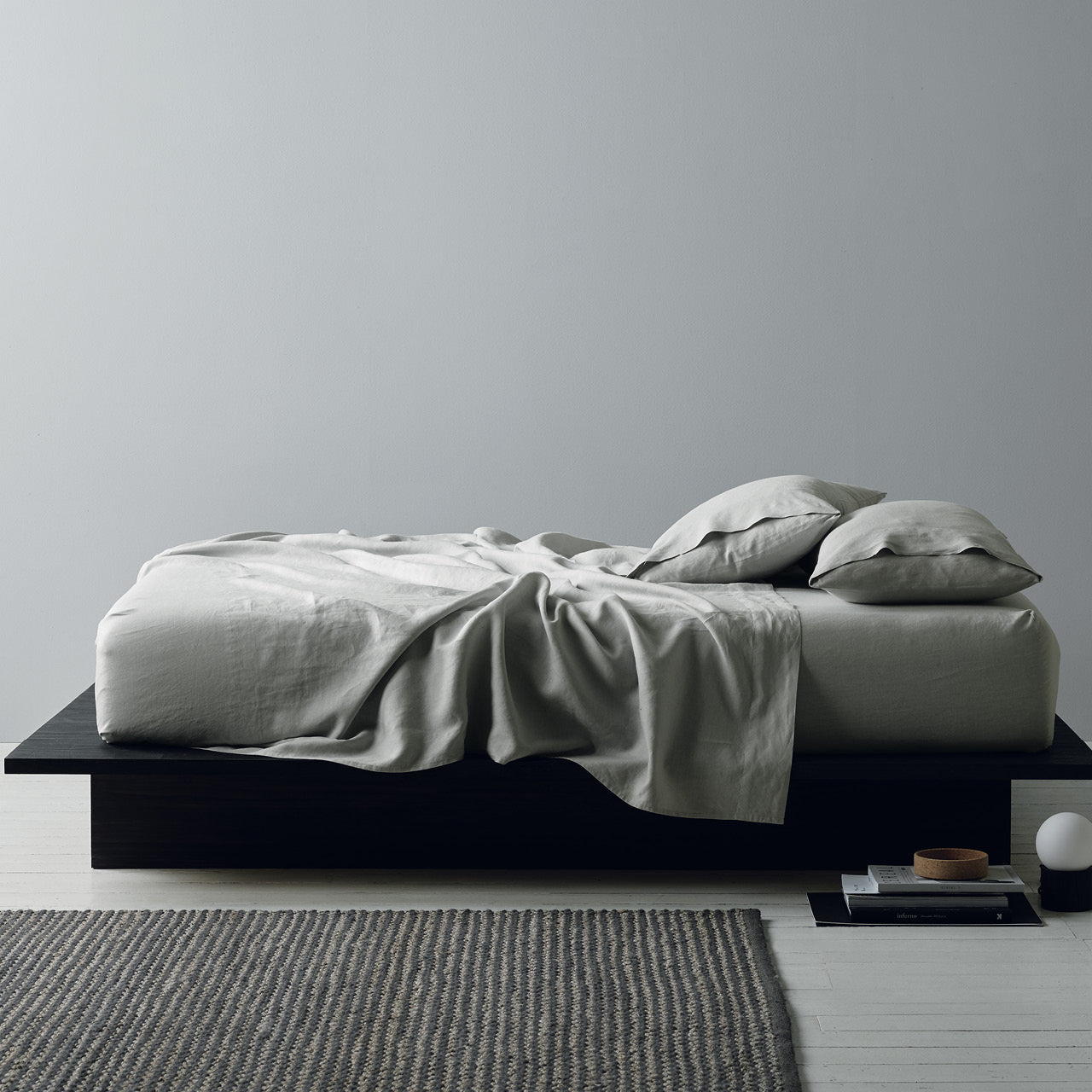 Lifestyle shot of Elayna Silver Sheet Set on bed
