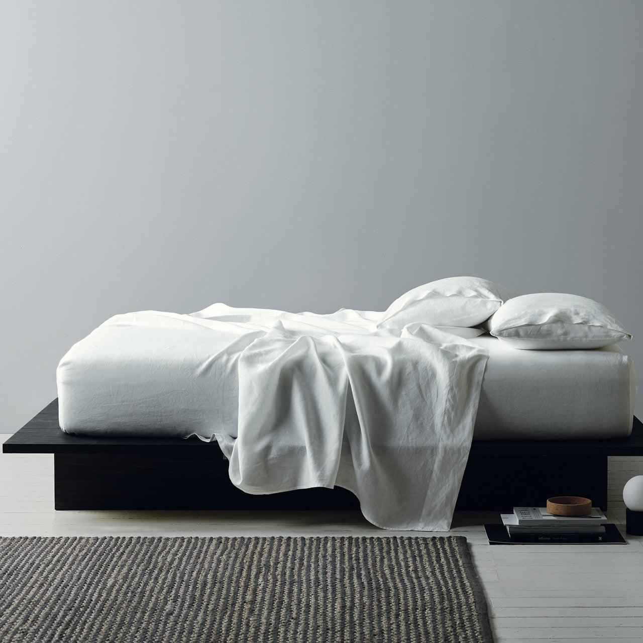 Lifestyle shot of Elayna White Sheet Set on bed