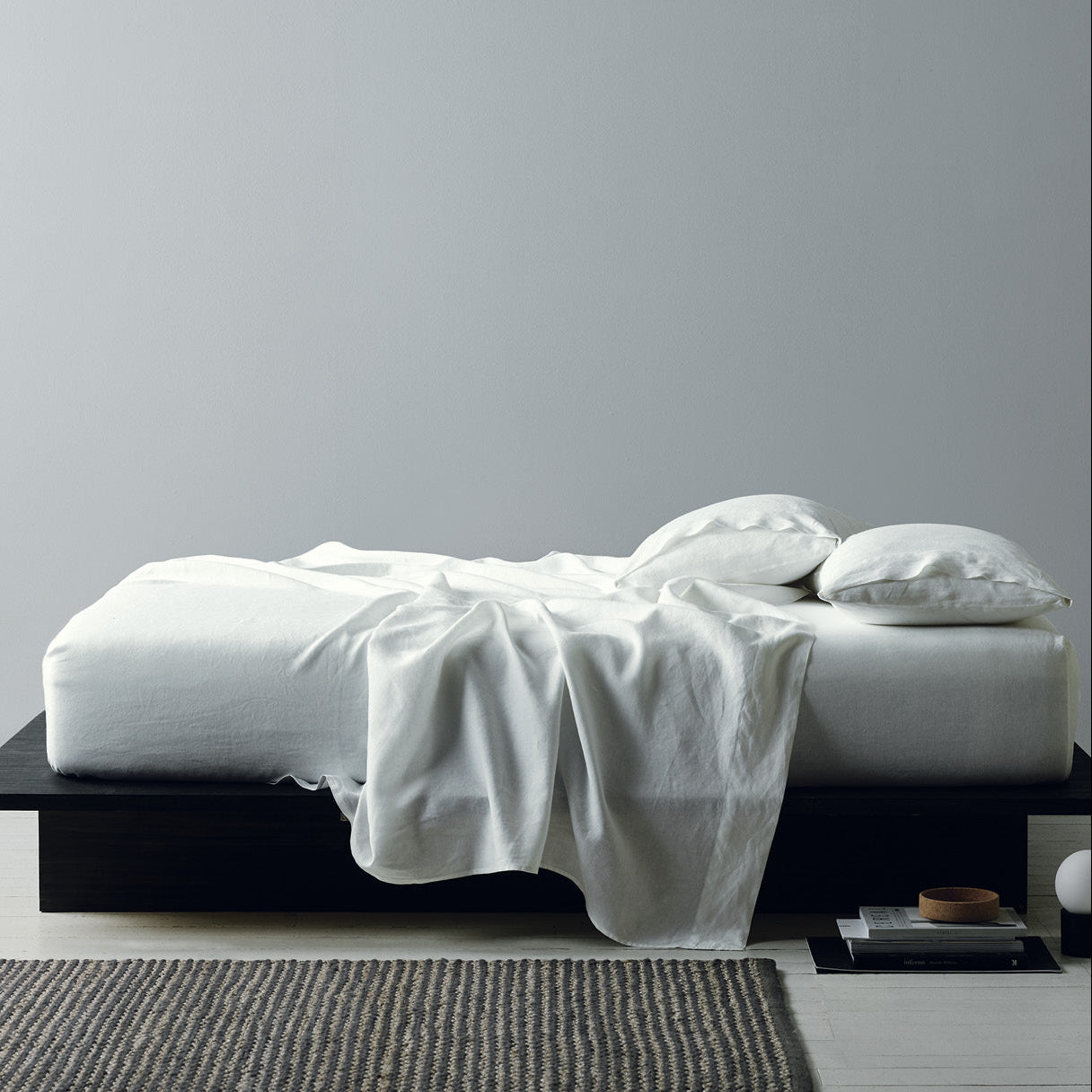 Lifestyle shot of Elayna White Sheet Set on bed