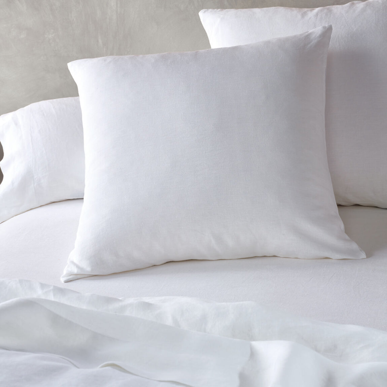 Zoomed in shot of Elayna White European Pillowcases on bed