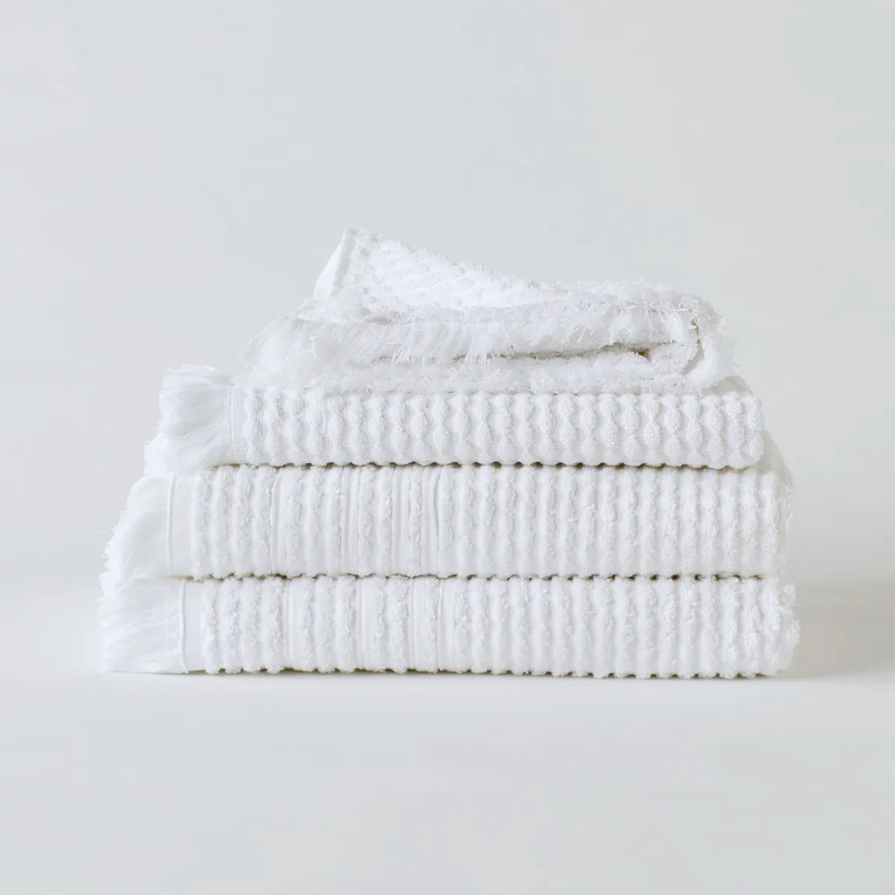 Group shot of Emine Towels White stacked