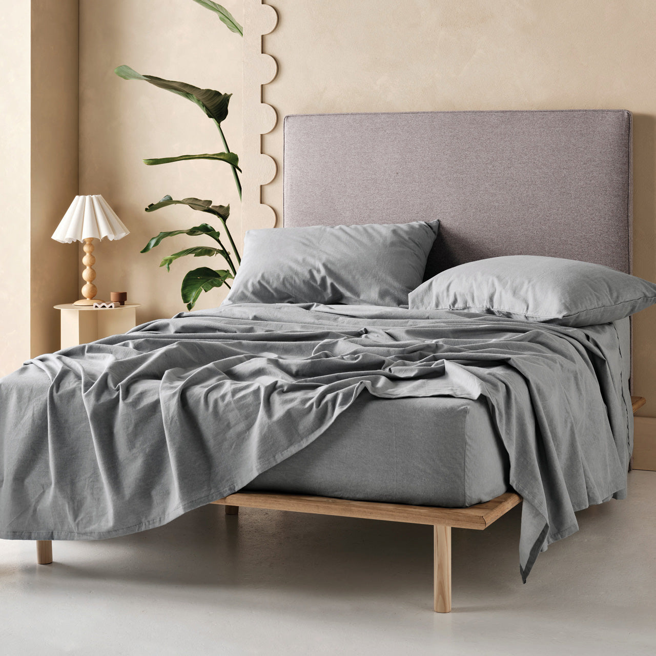 Lifestyle shot of Flannelette Sheet Set Grey on bed