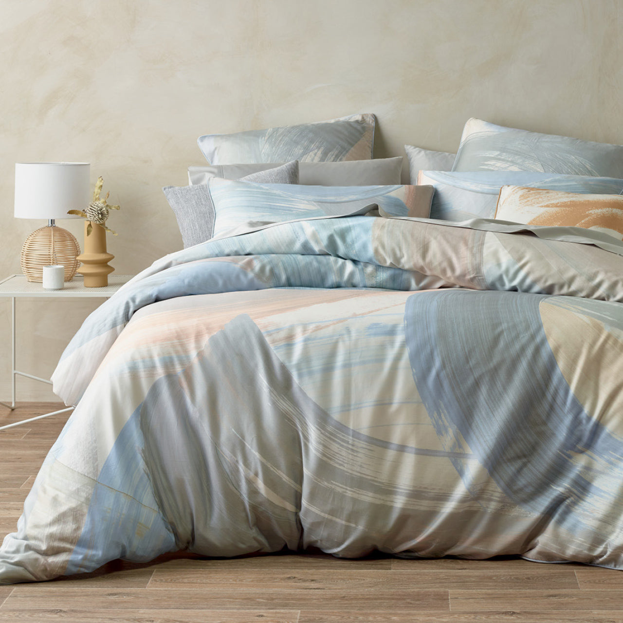Zoomed out shot of Franz Quilt Cover Set on bed