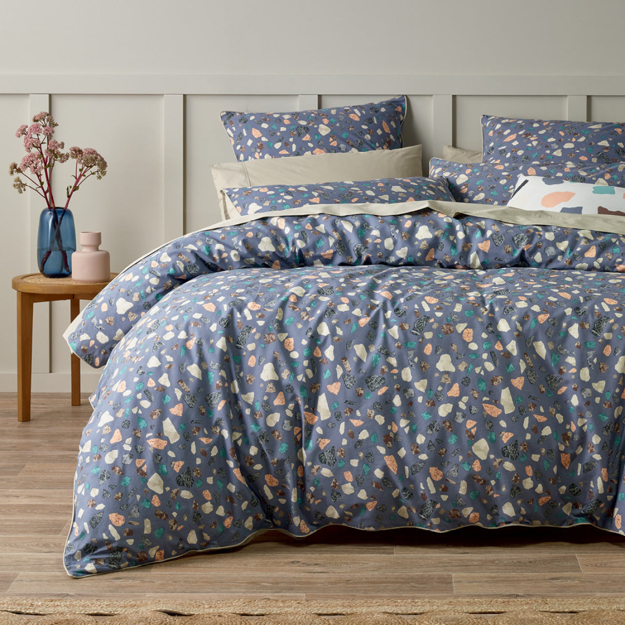 Zoomed out shot of Gemstone Quilt Cover Set on bed