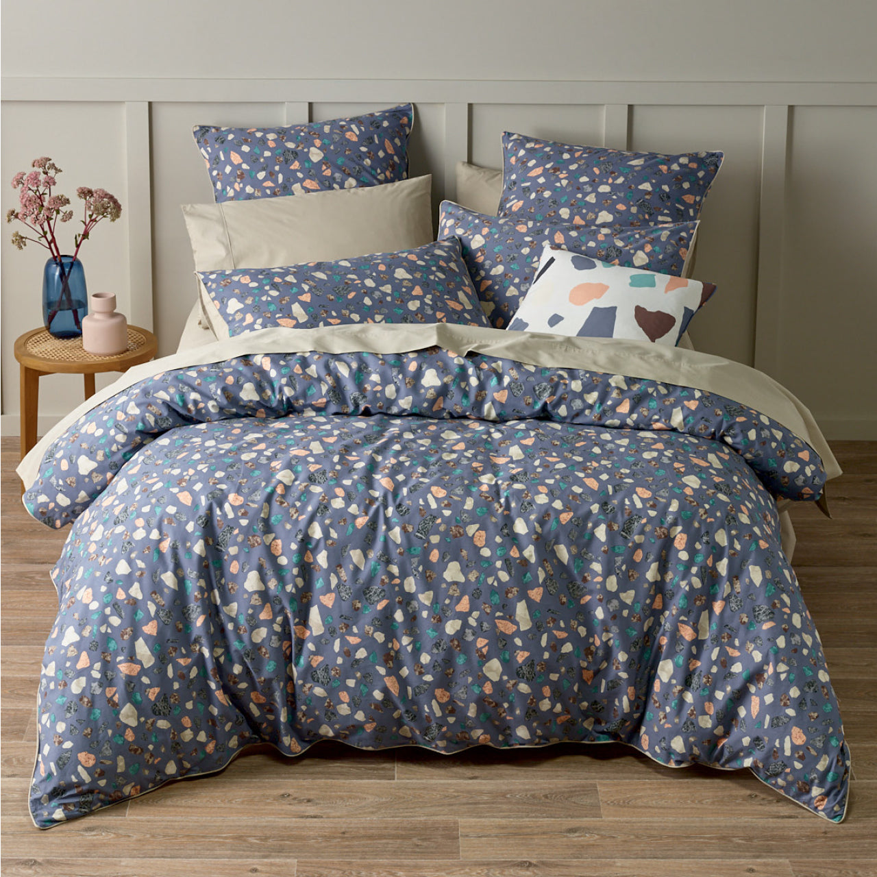 Zoomed out shot of Gemstone Quilt Cover Set on bed