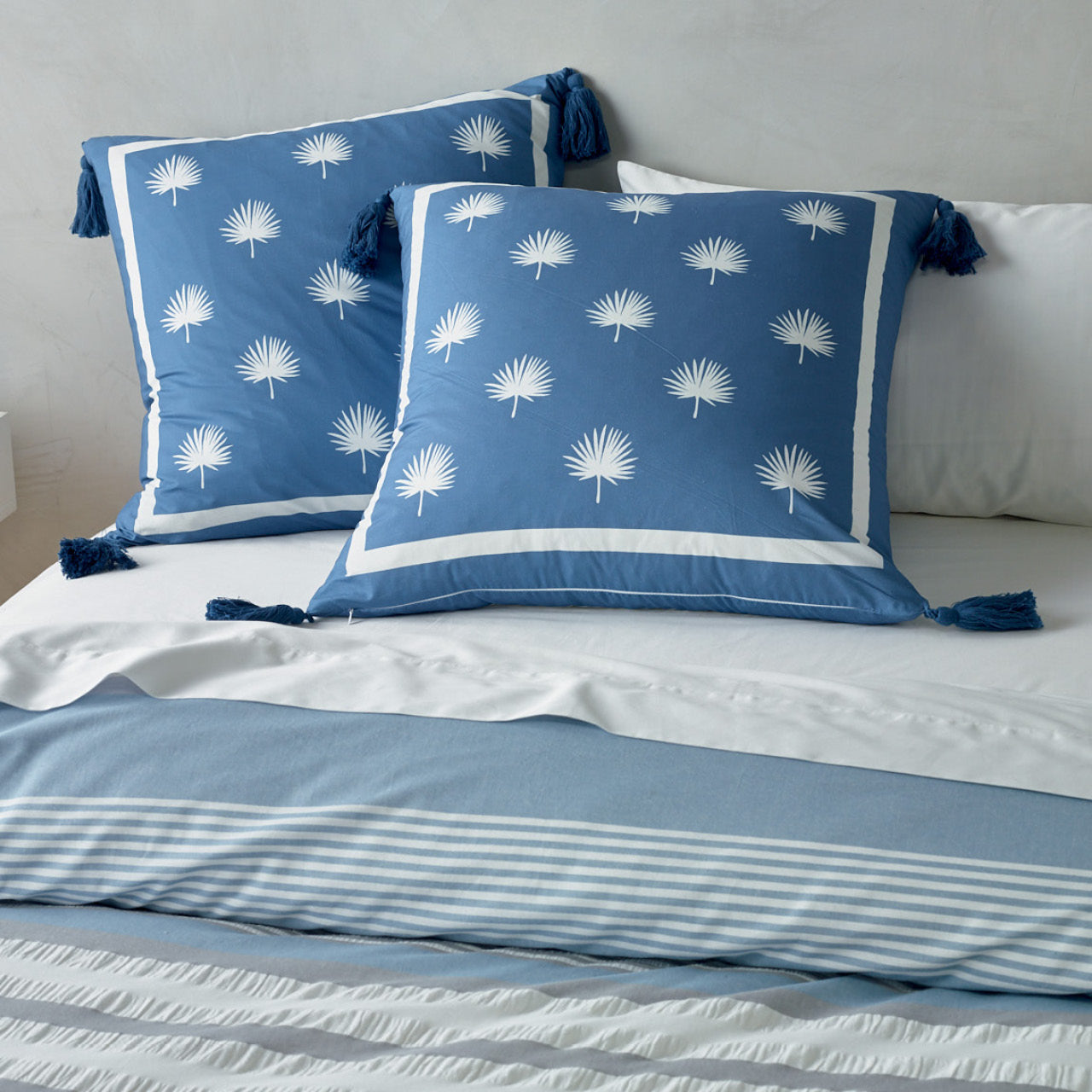 Zoomed in shot of Hampton European Pillowcases on bed