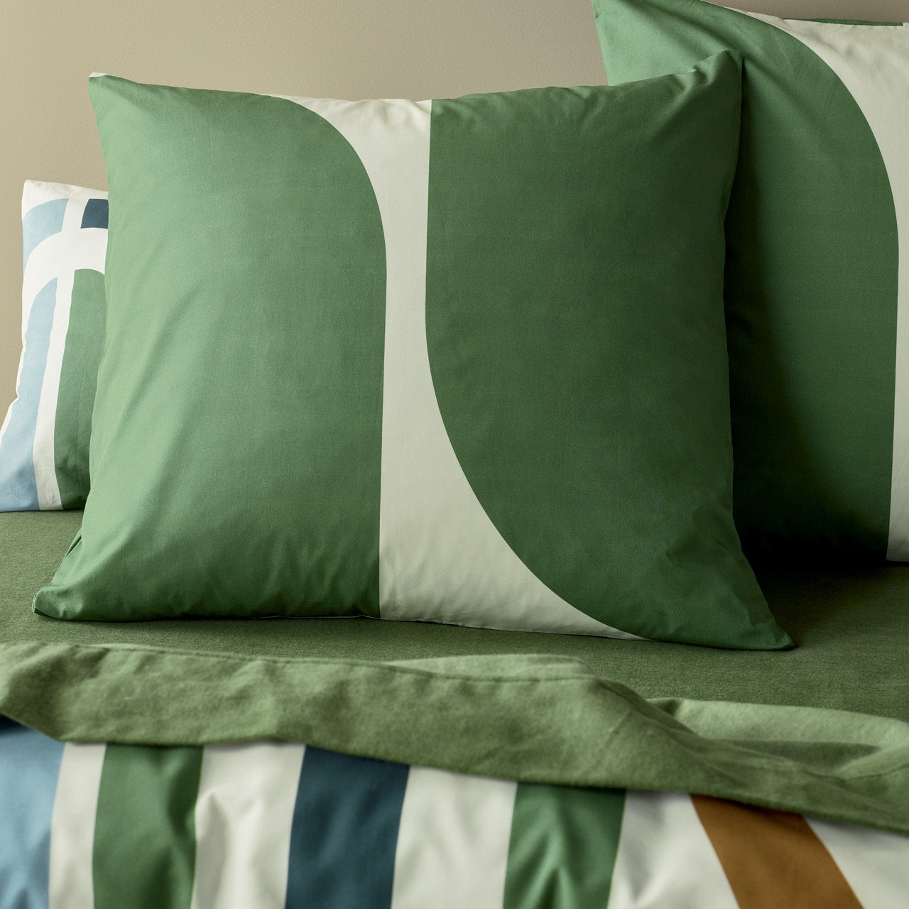 Close up shot of Harlei European Pillowcases on bed