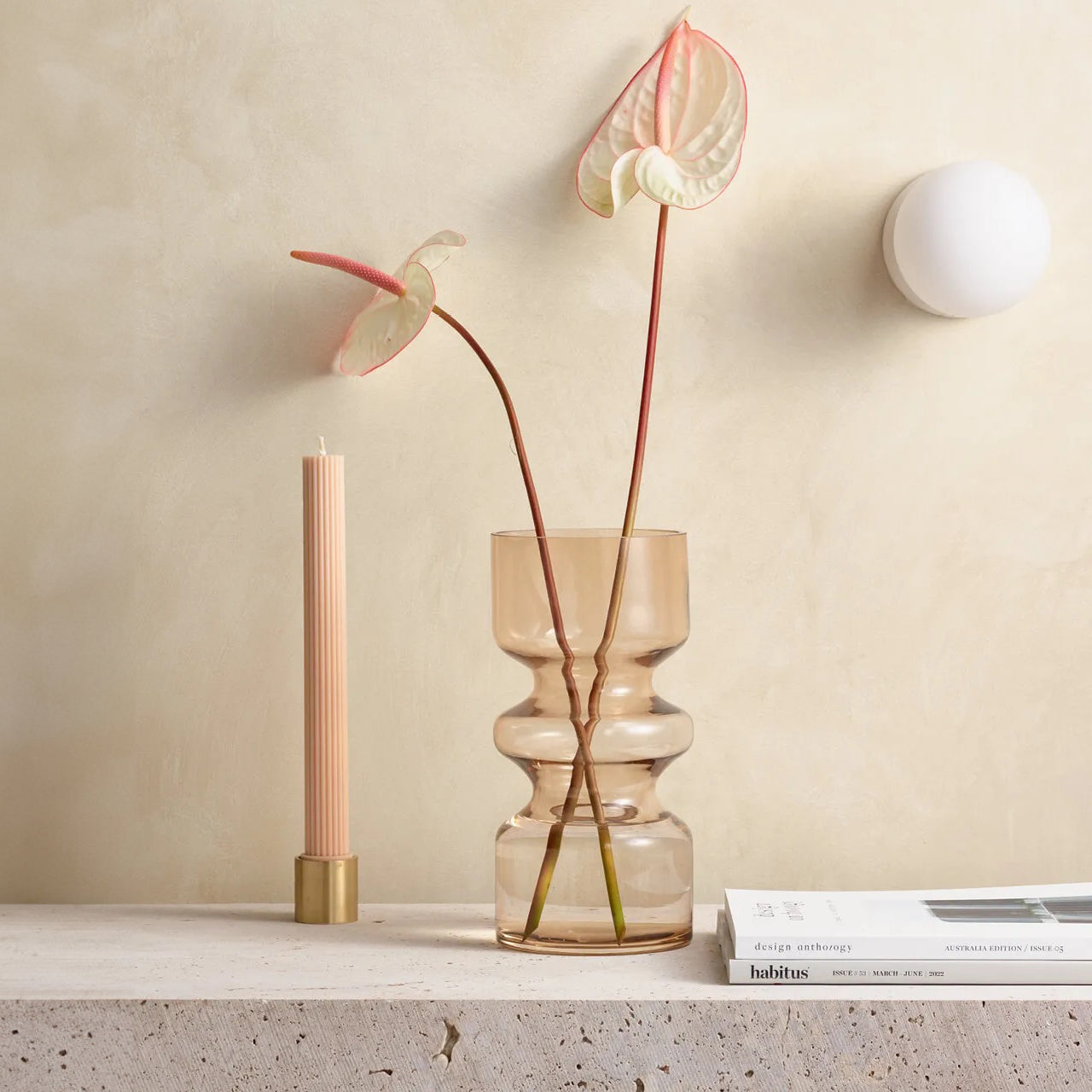 Lifestyle shot of Leon Vase with flowers and candle