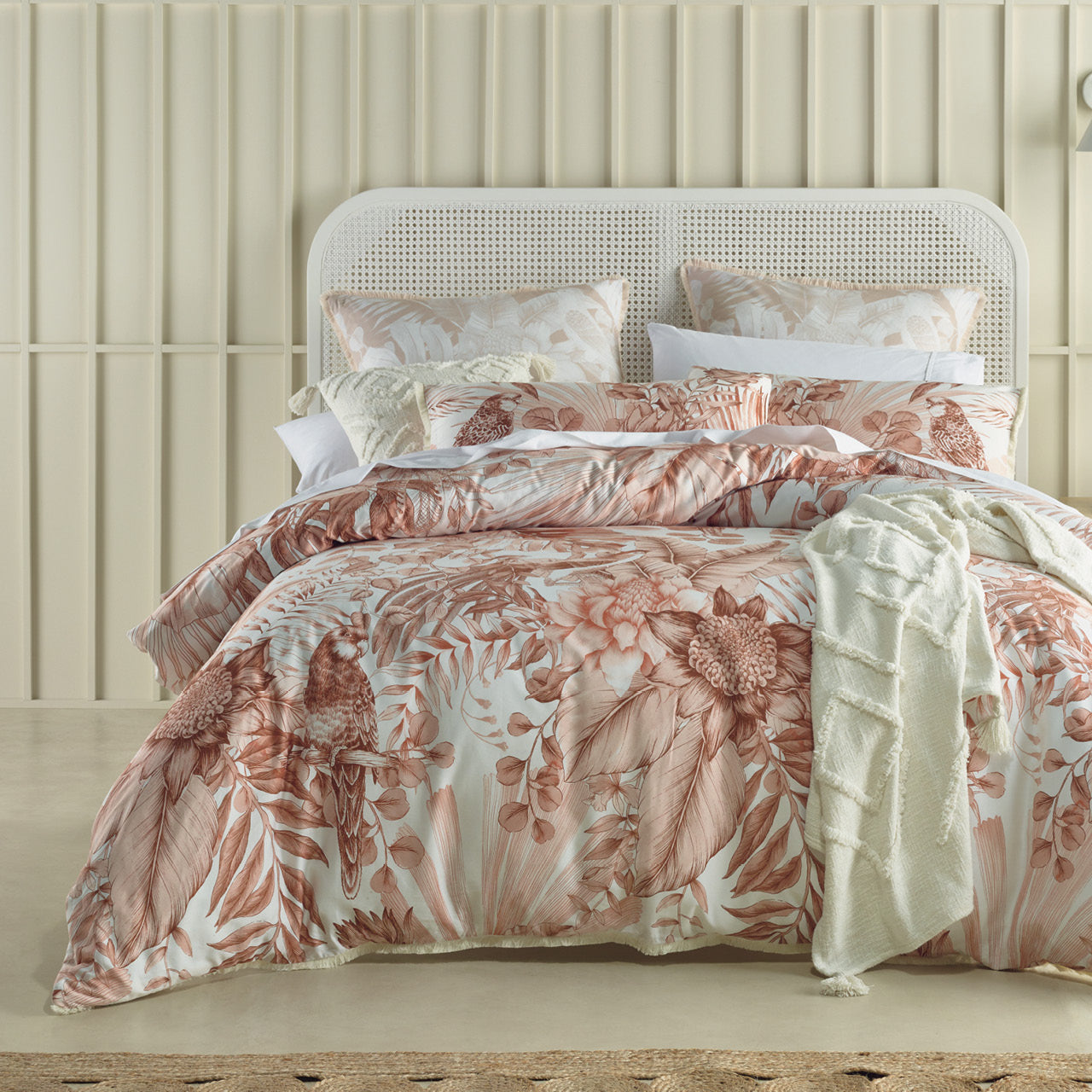 Zoomed out shot of Licola Quilt Cover Set on bed