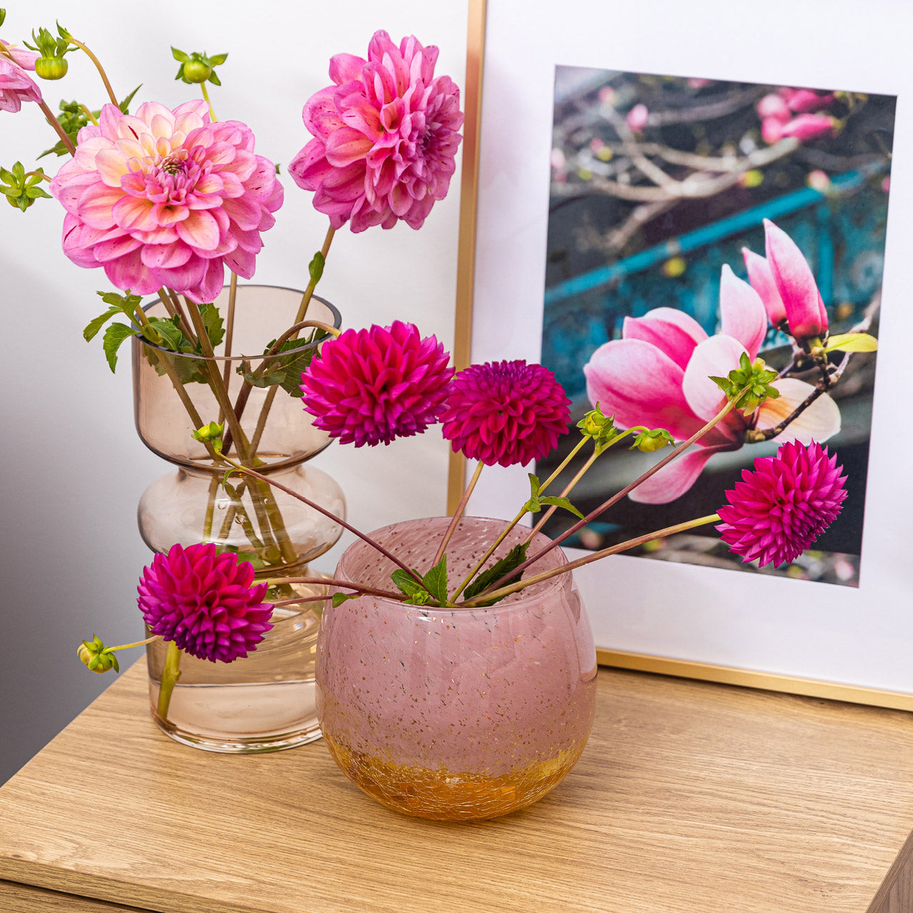 Lifestyle shot of Loures Vase 14cm on bedside table with flowers