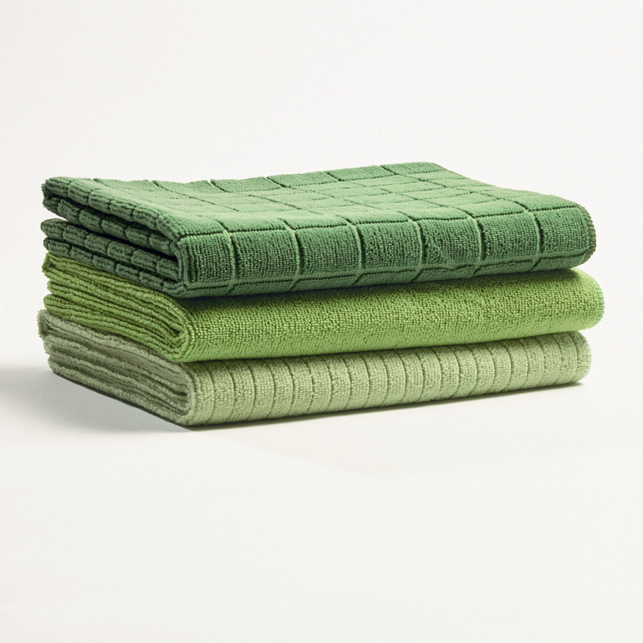 Microfibre Tea Towels Green folded up on floor