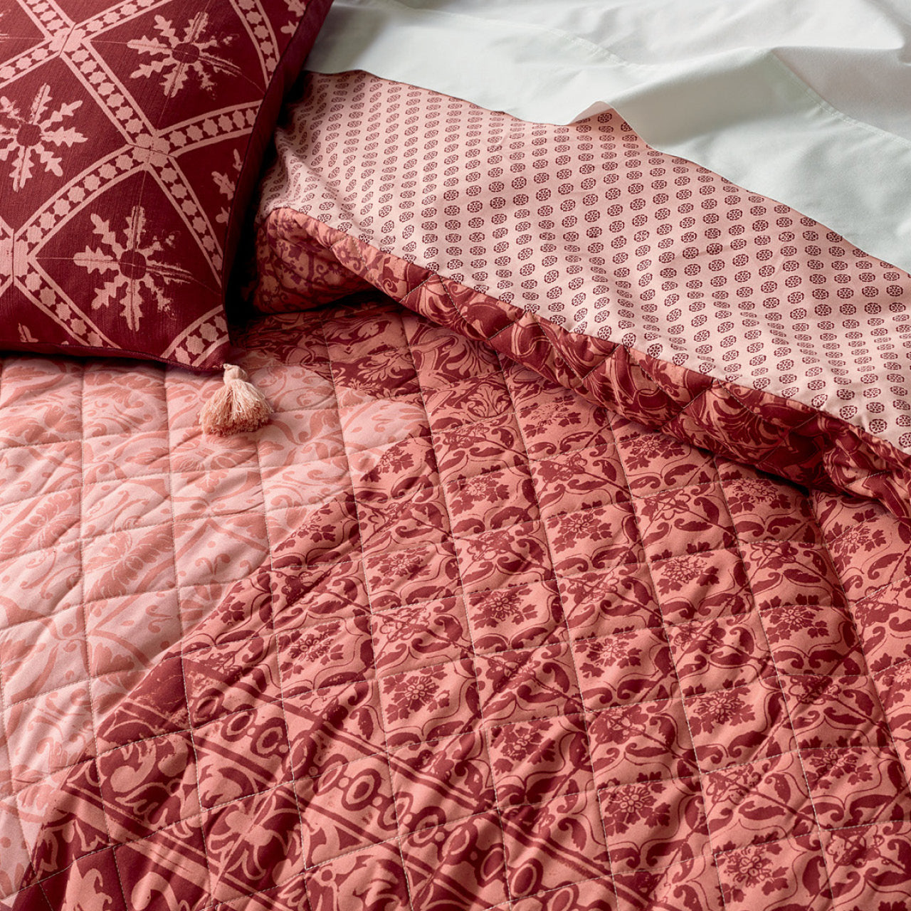 Close up shot of Narida Quilt Cover Set on bed