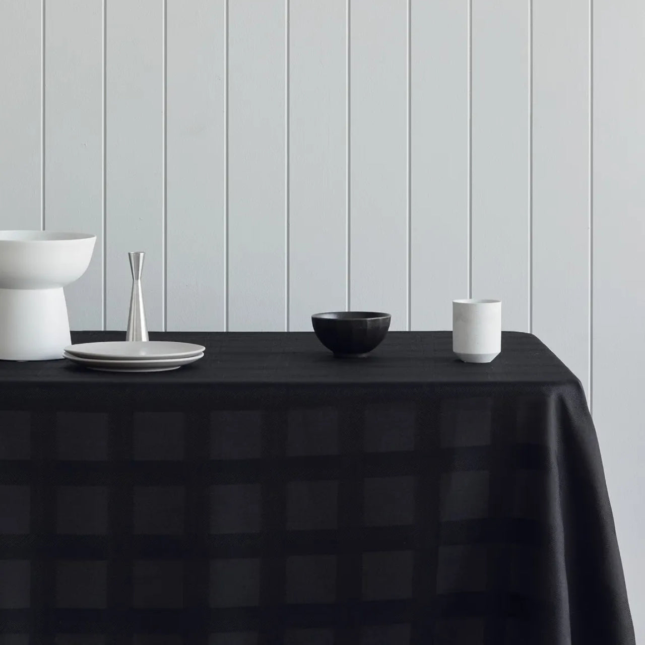 Lifestyle shot of Nevada Tablecloth Black on table