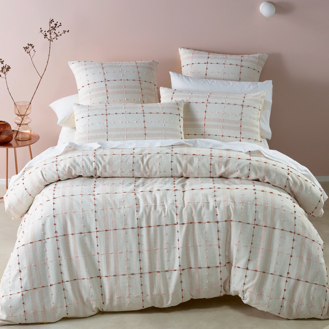 Zoomed out shot of Phoebe Quilt Cover Set on bed