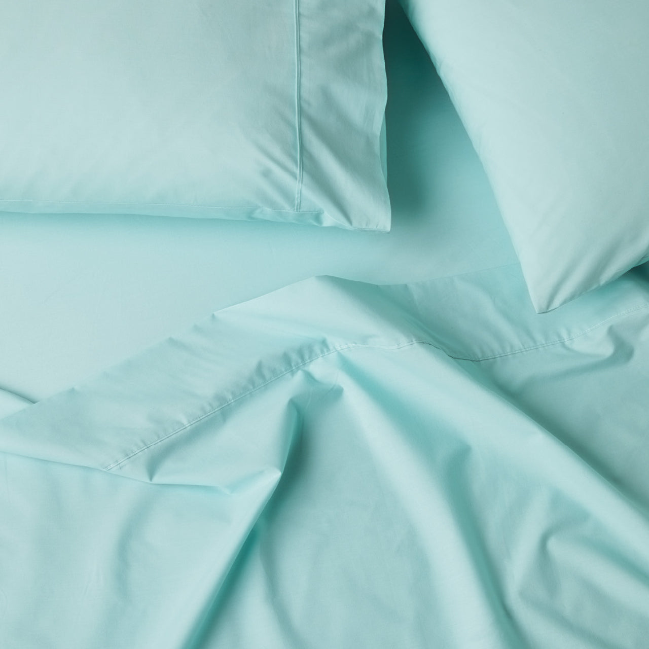 Close up shot of Premium Percale Duck Egg Sheets 