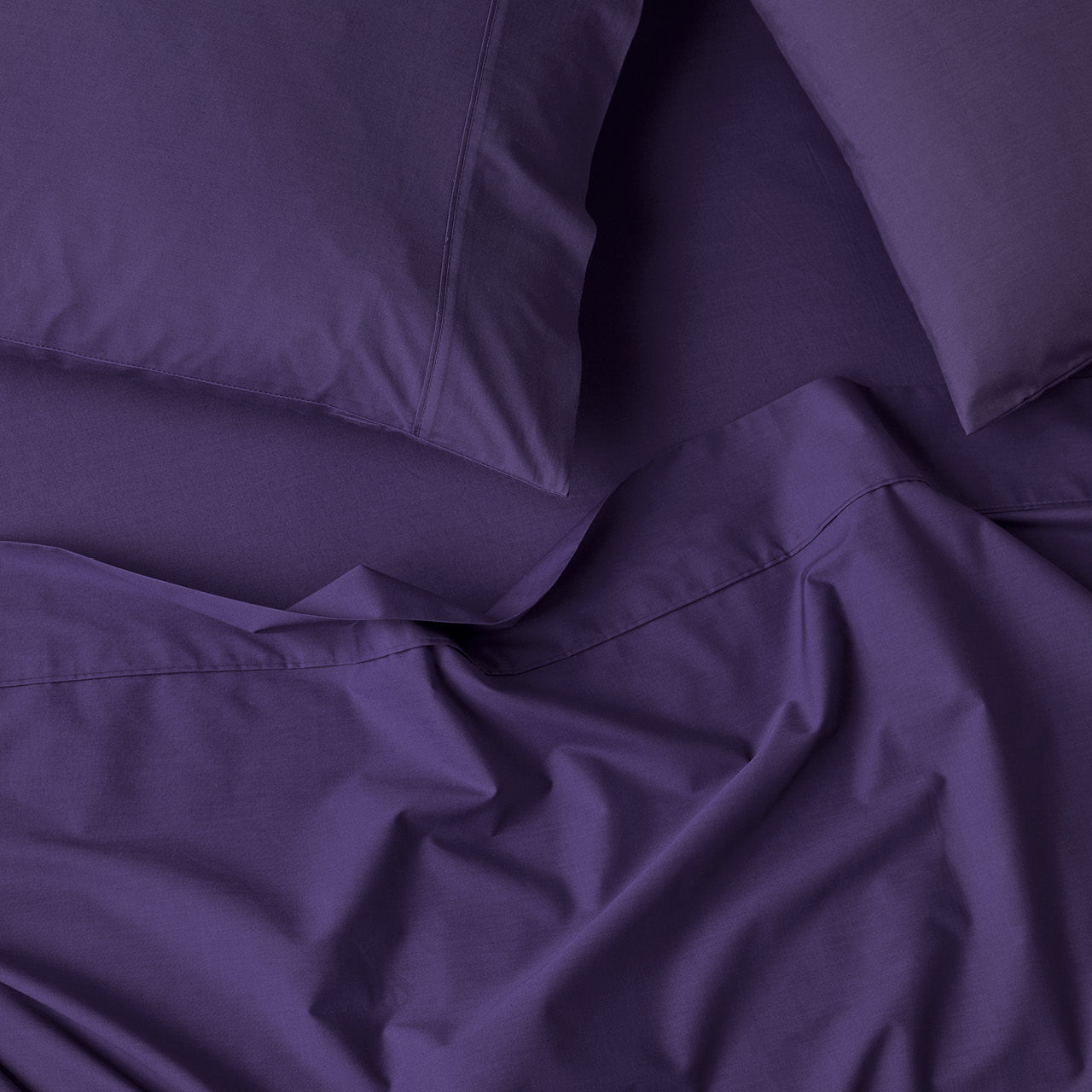 Close up shot of Premium Percale Purple Sheets