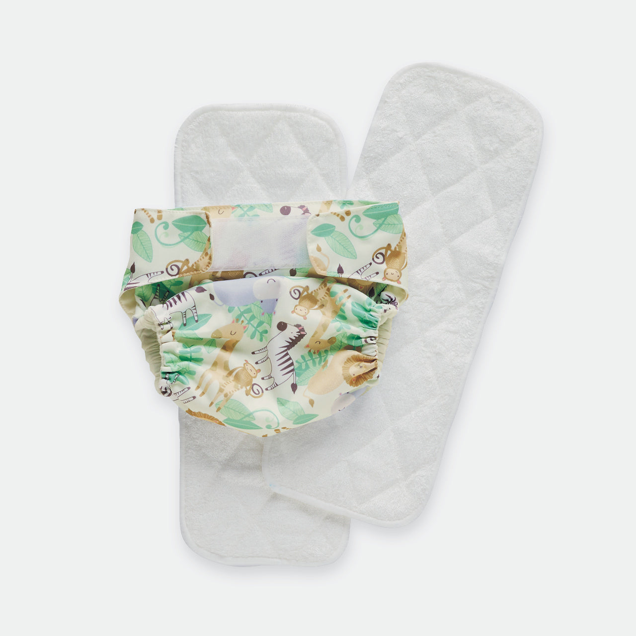 Safari Reusable Nappy and liners on white background