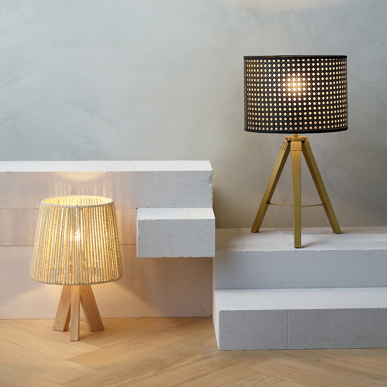 Group shot of Arwen Lamp and Chester Lamp on floor