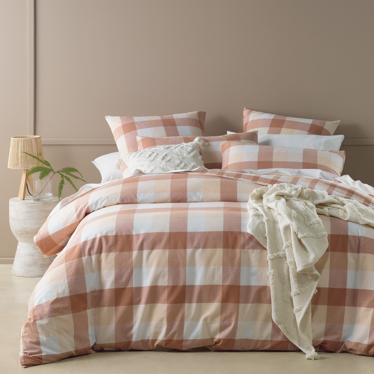 Zoomed out shot of Taree Quilt Cover Set on bed