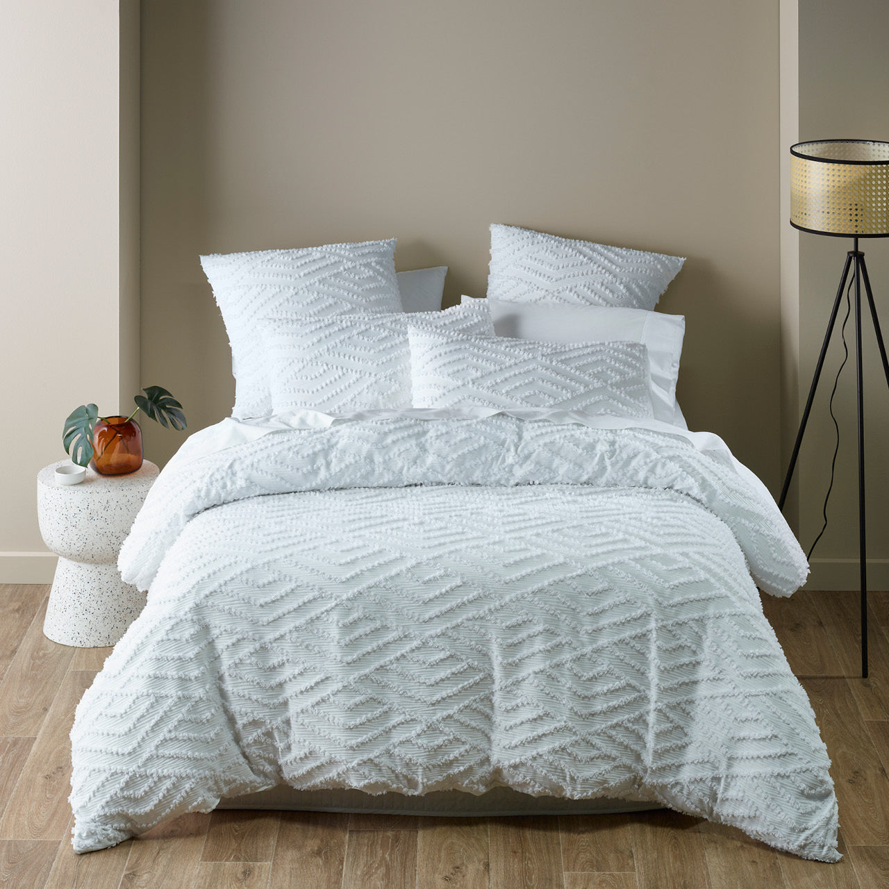 Zoomed out shot of Tori Quilt Cover Set on bed