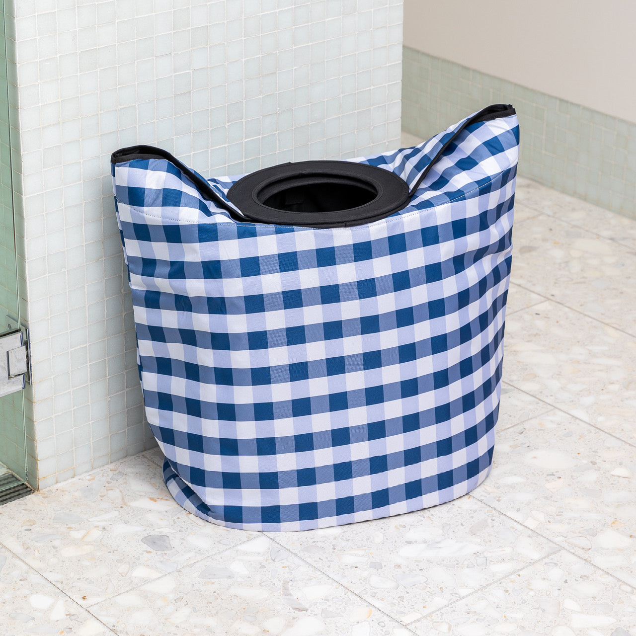 Trinity Laundry Bag in bathroom with handles inside