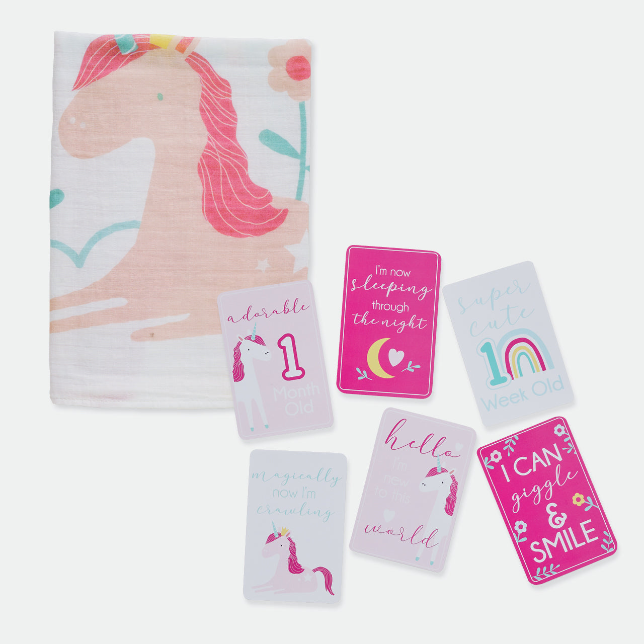 Utopia Muslin Blanket and Milestone Cards on white background