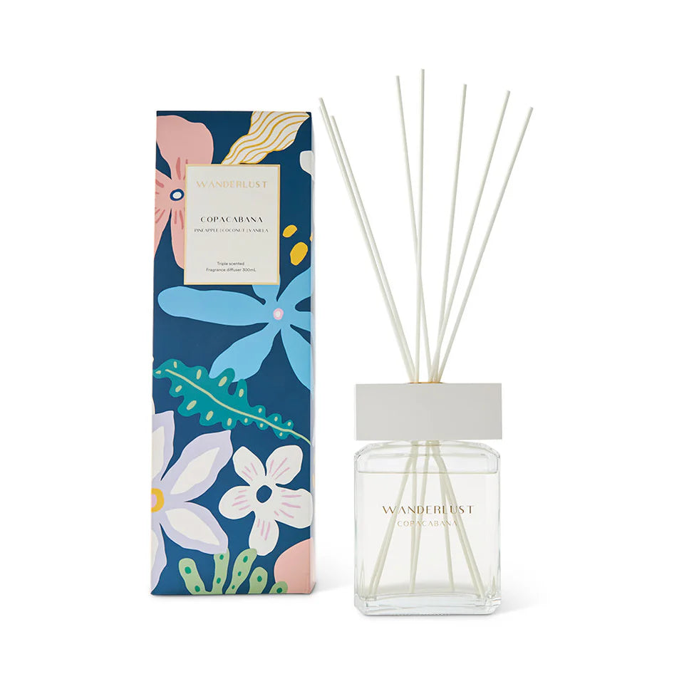 Diffuser with floral packaging on a white background