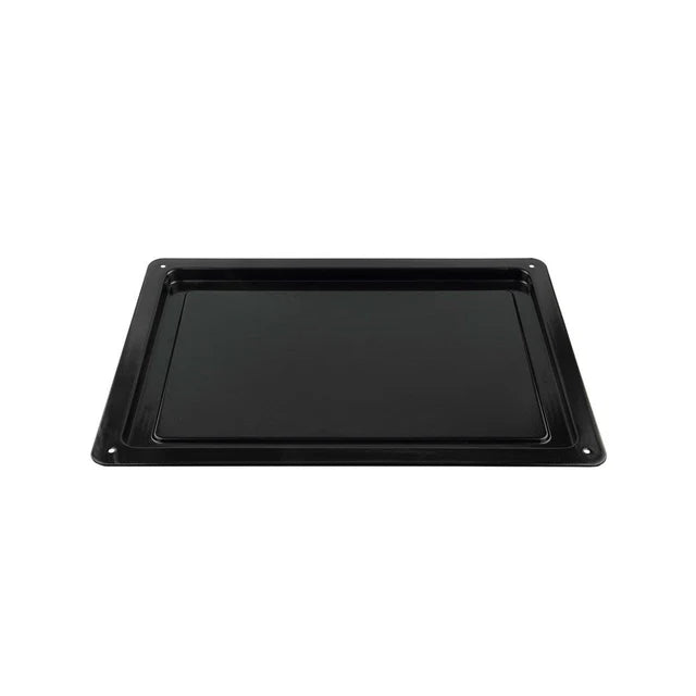 Black rectangular baking tray on a white background