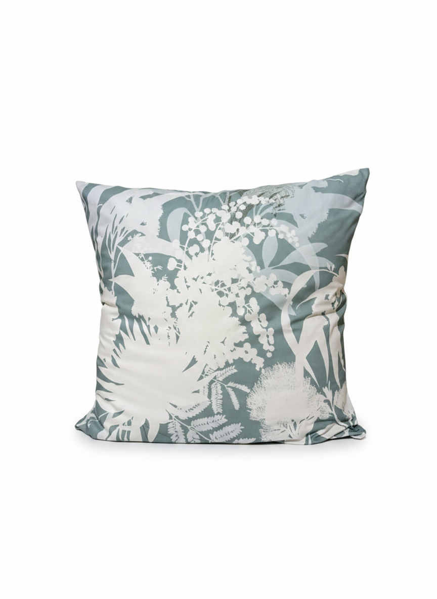 Decorative pillow with floral pattern on a white background