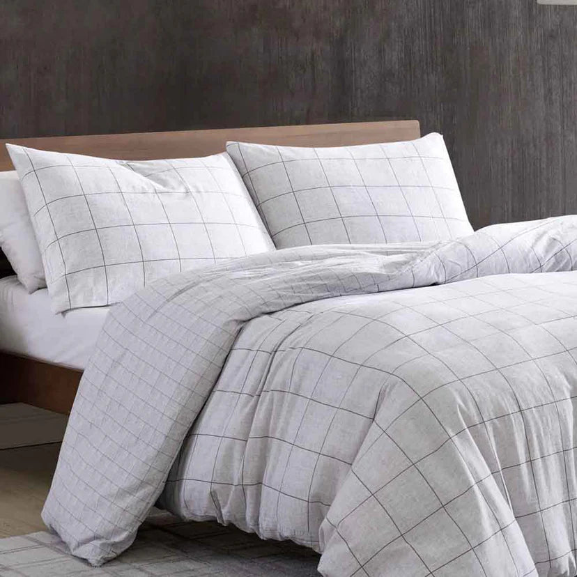 Kenneth Cole Holden Grey Grid Quilt Cover Set