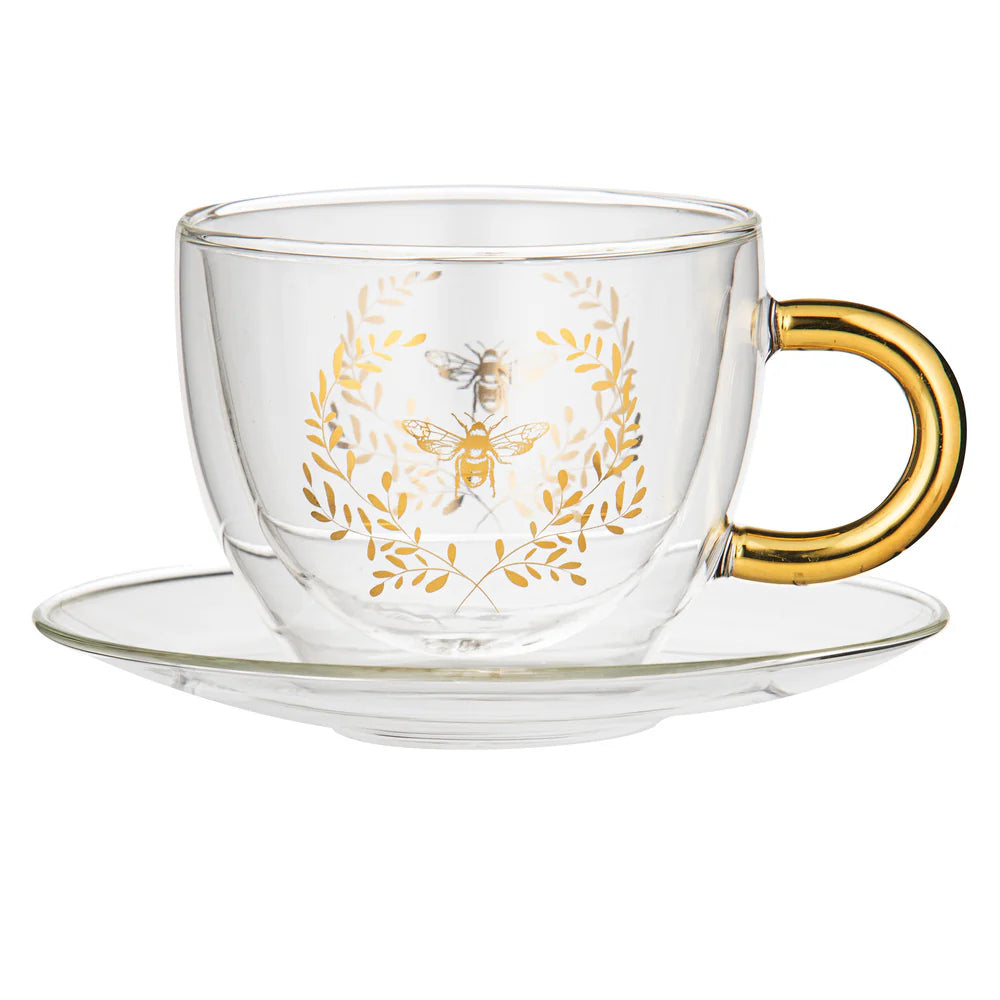 Ashdene Elegant Bee Double Walled Glass Cup & Saucer