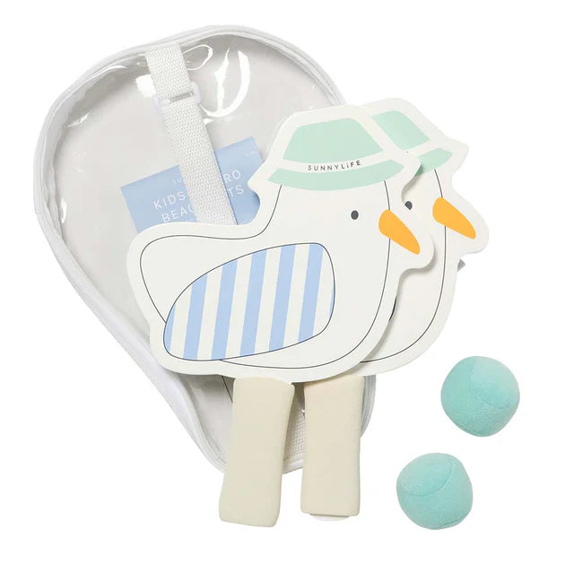 SUNNYLiFE Kids Velcro Beach Bats Sammy The Seagull Blue Stripe