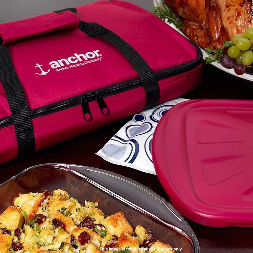 Anchor Hocking Bake n Take Glass Food Container & Hot/Cold Pack Set Red