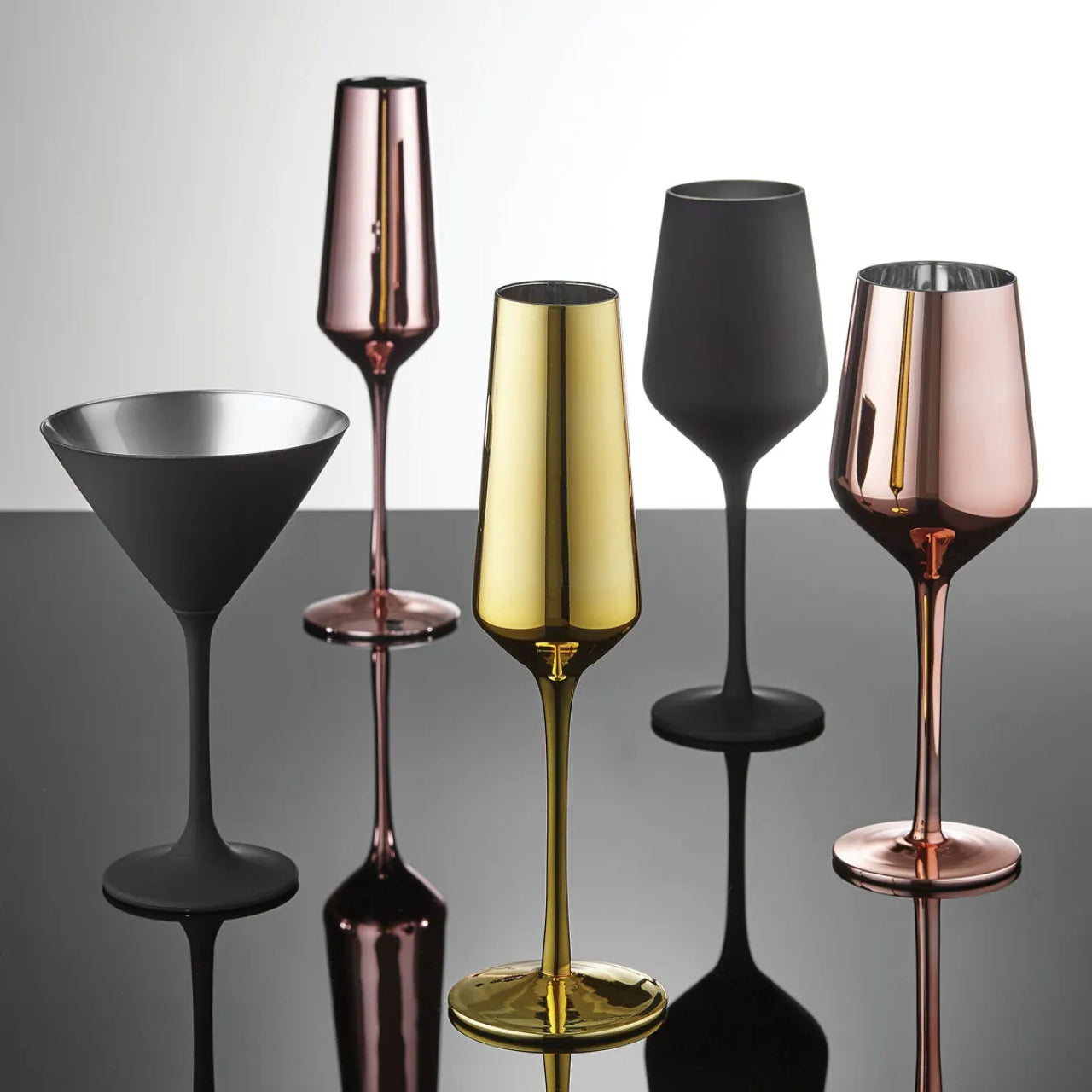 Group shot of Aurora Glassware range