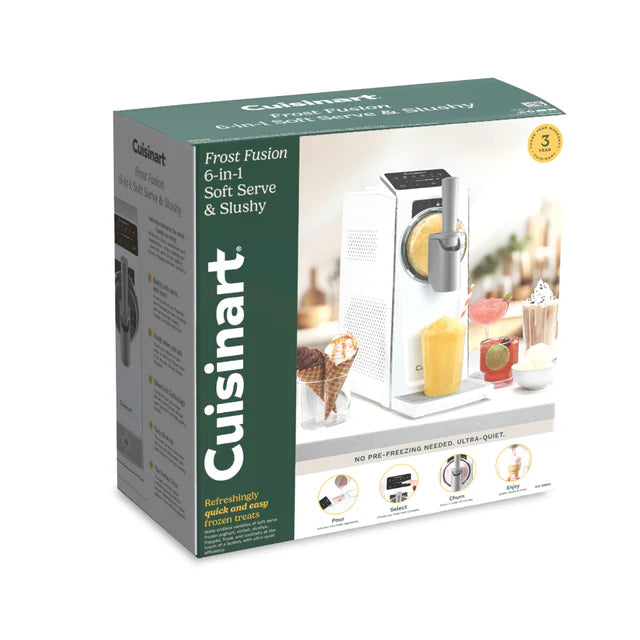 Cuisinart Frost Fusion 6-in-1 Soft Serve & Slushy machine packaging on a white background